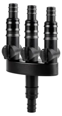 Produktbild von 3-Wege-Verteiler für Springbrunnen, regulierbarer Wasserverteiler aus ABS, 1/2'' (13mm) und 3/4'' (19mm) Schlauchverteiler, Schwarz, spezialisiert auf Springbrunnensysteme