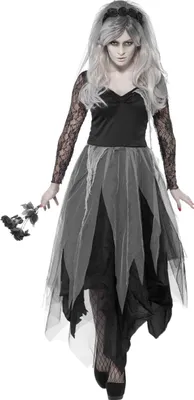 Produktbild von Finstere Geisterbraut Halloween-Kostüm für Damen schwarz-grau - S