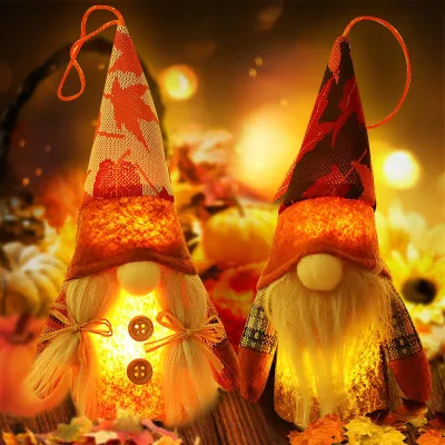Herbstzwerge mit LED-Lichtern, Plüsch, 2er-Set, 17 cm, gesichtslos