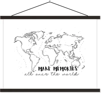 Produktbild von MuchoWow® Textilposter Weltkarte - Sprichwörter - Schwarz - Weiß 60x45 cm mit schwarzem Rahmen - Poster Schlafzimmer