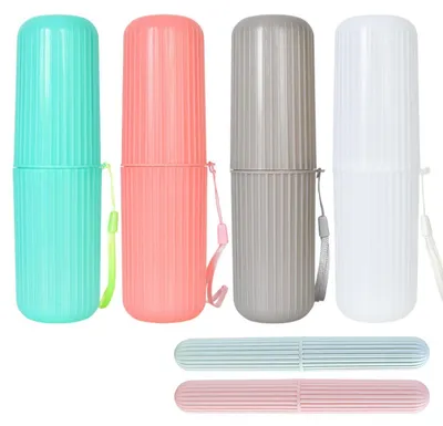 Image de Lot de 4 étuis pour brosses à dents, avec 2 compartiments, boîtes de rangement pour brosses à dents de voyage, étanches, en plastique, 4 couleurs