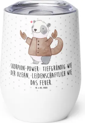 Produktbild von Mr. & Mrs. Panda Thermo Becher Skorpion Astrologie - Weiß - Geschenk, glühwein tasse, Thermobecher, Sternzeichen, kaffee, Isolierbecher, thermosbecher, Tierkreiszeichen