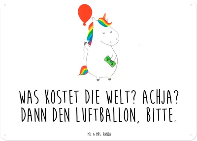 Produktbild von Mr. & Mrs. Panda tafel Einhorn Luftballon DIN A3 - Weiß - Geschenk, Geld, Blechschild, Schild, Einhörner, Türschild, Wandbild, Blechtafel, Unicorn