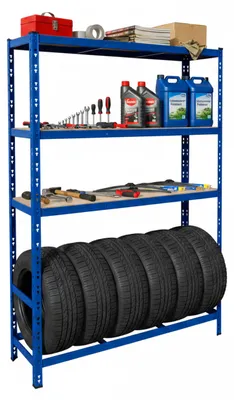 Obrázek produktu pro Relaxdays Stojan na pneumatiky pro 6 pneumatik, VxŠxH 180 x 120 x 40 cm, nosnost 600 kg, ocel, systém na zasunutí, skladování pneumatik v dílně, modrý