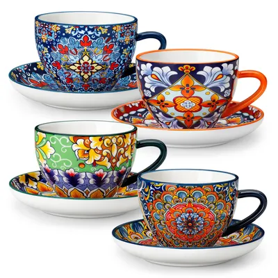 Produktbild von VANCASSO 4-tlg Tassen Set, Teetasse, Kaffeetasse mit Unterteller, 240ml, Porzellan, bunt