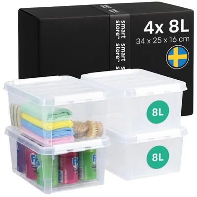 Produktbild von SmartStore - 4x Aufbewahrungsbox mit Deckel Classic 8L (34x25x16cm) | Stapelbare