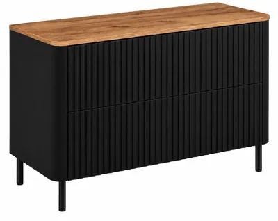 Immagine prodotto di Mobile da bagno, 100 cm, nero, piano in legno effetto rovere, gambe nere, dimensioni 100,8 x 44,2 x 65 cm