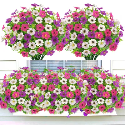 Image de Fleurs artificielles - Aspect réaliste - Décoration pour balcon et jardin - 6 bouquets