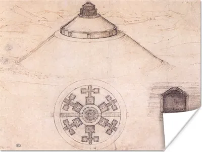 Produktbild von MuchoWow® Poster Etruskische Grabhügel in Montecalvario bei Castellina in Chianti - Leonardo da Vinci 120x90 cm - Wandbild