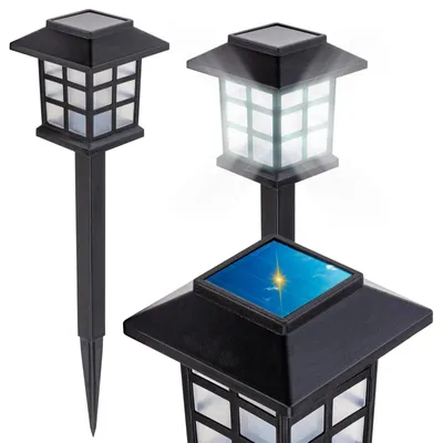 Produktbild von Solar Gartenleuchte LED Laterne Wegeleuchte Gartenlampe Erdspieß Dämmerungssensor IP65 Kaltweiß 38 cm Schwarz