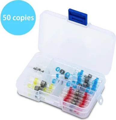 Obrázek produktu pro Krabice Intirilife s 50 pájecími konektory ve 4 velikostech - Sada smršťovacích bužírek 50 kusů v různých velikostech - Pouzdro s průhlednými pájecími pouzdry s integrovanou pájkou ve 4 barvách