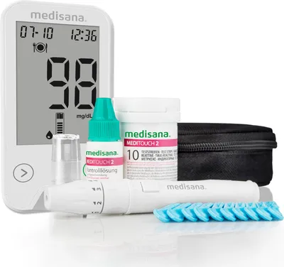 Produktbild von medisana MediTouch 2 Blutzuckermessgerät mg/dL für Diabetiker mit Zubehör