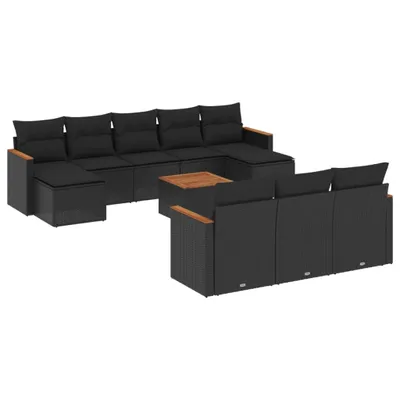 Produktbild von vidaXL 11-tlg. Garten-Sofagarnitur mit Kissen Schwarz Poly Rattan