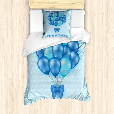 Produktbild von ABAKUHAUS Blau Bettbezug Set für Einzelbetten, Luftballons Polka Dots, Milbensicher Allergiker geeignet mit Kissenbezug, Himmelblau
