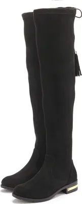 A pair of black over-the-knee boots.