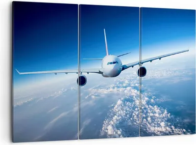 Produktbild von Bild auf Leinwand - Leinwandbild - Flugzeug himmel wolken flug - 105x70cm - Wand Bild - Wanddeko - Leinwanddruck - Bilder - Kunstdruck - Wanddekoration - Leinwand bilder - Wandkunst - CE105x70-2723