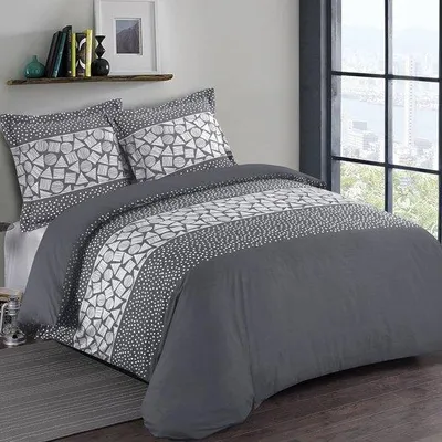Immagine prodotto di Biancheria da letto Ibbenzoa® in 100% cotone, grigia, 260 x 240 cm – lenzuolo con bottoni a pressione, federe 65 x 65 cm, Oeko-Tex