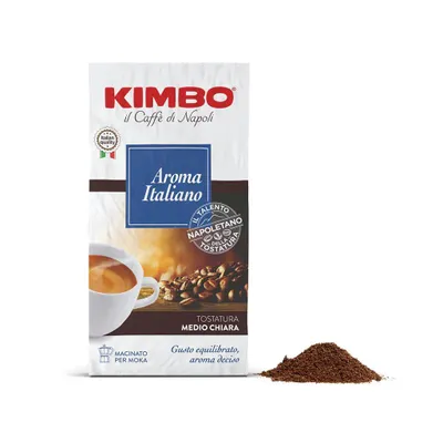 Immagine prodotto di Kimbo, Caffè Macinato - 20 Pack da 250 g - Miscela Aroma Italiano, Ideale per Moka, Intensità 8/13, Tostatura Medio-Chiara