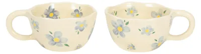 Keramik-Kaffeetassen-Set, 2 Stück, 250 ml, Blumenmuster, Blau