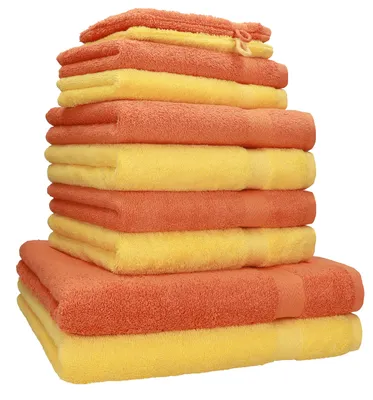 Produktbild von Betz 10-tlg. Handtuch-Set PREMIUM 2 Duschtücher 4 Handtücher 2 Gästetücher 2 Waschhandschuhe  Farbe: orange & gelb