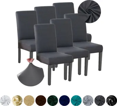 Produktbild von MEBLE ODNOWA, Stuhlhusse, Stuhlbezug, Standardgröße, Glat, Dunkelgrau, 6er, elastisch, Stuhlbezüge, Stuhlhussen, maschinenwaschbar, stretch hülle, möbelschoner