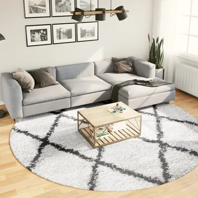 Produktbild von Design Teppich Shaggy Hochflor Modern Creme und Schwarz Ø 280 cm, Designerteppiche 2024 Neu