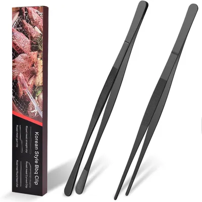 Image de Pince de cuisine Kochpinzette - Lot de 2 pièces, 25 cm, en acier inoxydable - Ustensile de cuisine et de barbecue - Noir