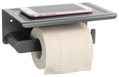 Produktbild von Toilettenpapierhalter mit 20 cm Ablage, Wandhalterung aus Edelstahl 304, geeignet zur Montage mit verdeckten Schrauben, schwarz