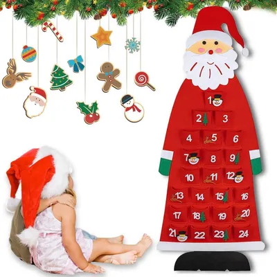 Zdjęcie produktu dla Filcowy kalendarz adwentowy "Santa", 24 dni, dekoracja ścienna, czerwony, 115x44 cm