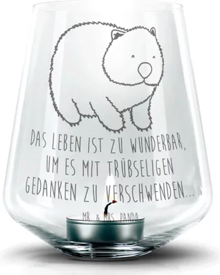 Produktbild von Mr. & Mrs. Panda Laterne Wombat - Transparent - Geschenk, gravur glas, Motivation, Windlicht, Das Leben Ist schön, Lustige Sprüche, Spruch, Australien, Kerzenhalter
