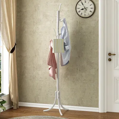Produktbild von Metal Coat Rack Wohnzimmer Hut Kleidung Stand mit Multi Hooks 43,5 * 37,7 * 177 cm weiß