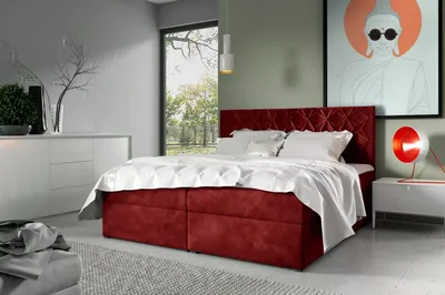 Obrázek produktu pro Postel boxspring s prošívaným čelem EUGEN - 200x220, červená + topper
