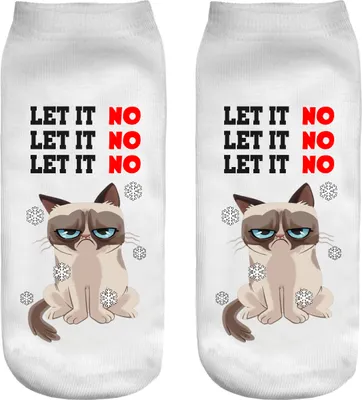 Produktbild von Weihnachtssocken, Sneaker, Sportsocken, Socken Damen, lustiges 3D-Motiv, Let it NO & Katze [001]