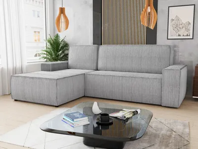 Produktbild von Ecksofa Totti L mit Schlaffunktion und Bettkasten - Cord Stoff - L-Form Couch, Polstersofa, Schlafsofa, Sofagarnitur (Grau (Poso 110) Seite: Links)