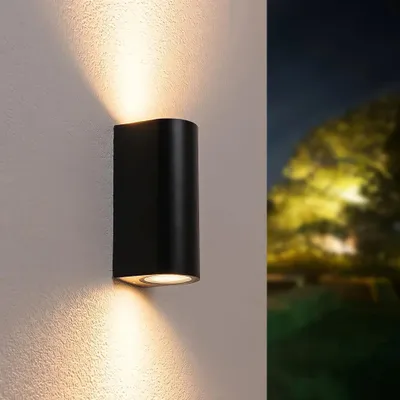 Produktbild von LUMILED Außenleuchte Außenlampe Wandstrahler Wandleuchter Außenwandleuchte Terrasse Fassade IP44 schwarz rund GU10 Downlight Eingangsleuchte