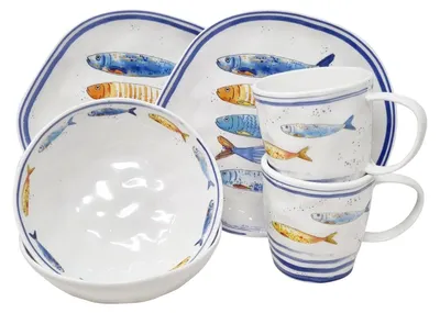 Produktbild von Frühstücksset 2 Personen 6tlg Fische Maritim BORD DE MER Easy Life