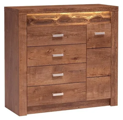 Produktbild von Masseno Kommode ZERI 108,5 cm Sideboard mit 4 Schubladen und 1 Türen für Wohnzimmer Schlafzimmer Modern 108,5x42x103,5 cm Braun