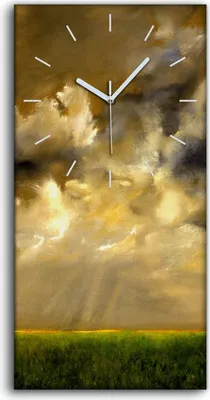 Produktbild von Leinwand Wanduhr Wandkunst Uhr 30x60 Ölgemälde Landschaft Feld Himmel Wolken - weiße Hände