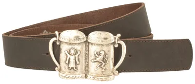 Trachten-Ledergürtel mit Bierkrug-Motivschließe von Hut-Breiter in braun