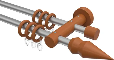 Produktbild von Interdeco Gardinenstange / Vorhangstange Silbergrau / Kirschbaum lackiert, Typ Adrian Doman (Doppelkegel), 16 mm Ø 2-läufig, 160 cm