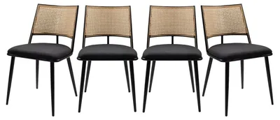 Image de CALICOSY - Lot de 4 chaises avec cannage naturel et structure en métal noir L47 cm - SCHILLER