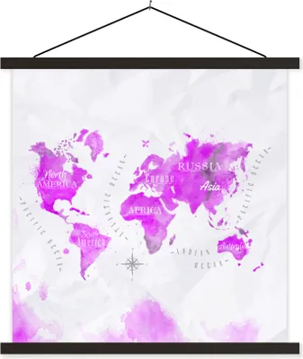 Produktbild von MuchoWow® Textilposter Weltkarte - Rosa - Abstrakt 40x40 cm mit schwarzem Rahmen - Fotos