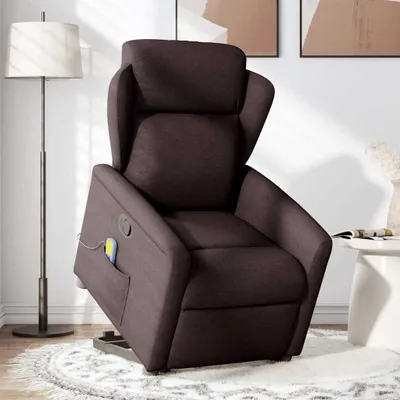 Image de vidaXL Fauteuil de massage avec releveur Tissu marron foncé