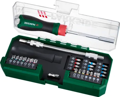 Produktbild von PARKSIDE® Ratschen-Schraubendreher Bit-Set, in praktischer Kunststoffbox