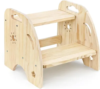 Image de Tabouret pour enfants, en bois, avec 2 hauteurs réglables, idéal pour la cuisine