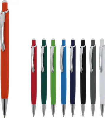 Produktbild von 9x Kugelschreiber / aus Metall / mit Soft Touch / 9 Farben