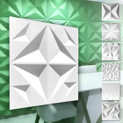 Produktbild von HEXIM 3D Wandpaneele, PVC Kunststoff weiß - Diamond Design Paneele 50x50cm Wandverkleidung (0.25QM HD018) Feuchtraumpaneel Kinderzimmer