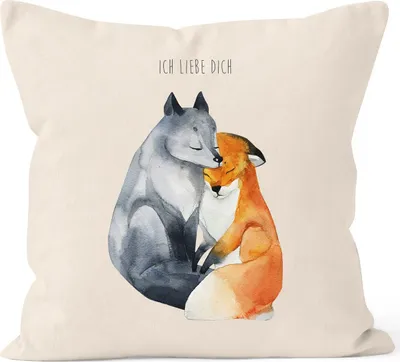 Produktbild von Kissen-Bezug Ich liebe dich Fuchs Geschenk Liebe Spruch Kissen-Hülle Deko-Kissen Baumwolle MoonWorks® natur unisize