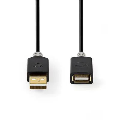 Immagine prodotto di Cavo USB Nedis - USB 2.0 - USB-A maschio - USB-A femmina - 480 Mbps - Placcato oro - 2,00 m - Rotondo - PVC - Antracite - Scatola