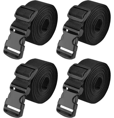 Productafbeelding van Gurtband met zijdelingse sluitingen, 38 mm breed, 1,5 meter lang, zwart, 4 stuks. Draagvermogen: 100 kg. Materiaal: polypropyleen